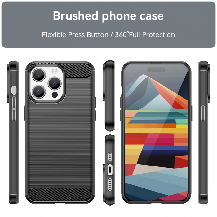 Gel TPU Carbon Fibre Case for iPhone 15 Pro Max - Black